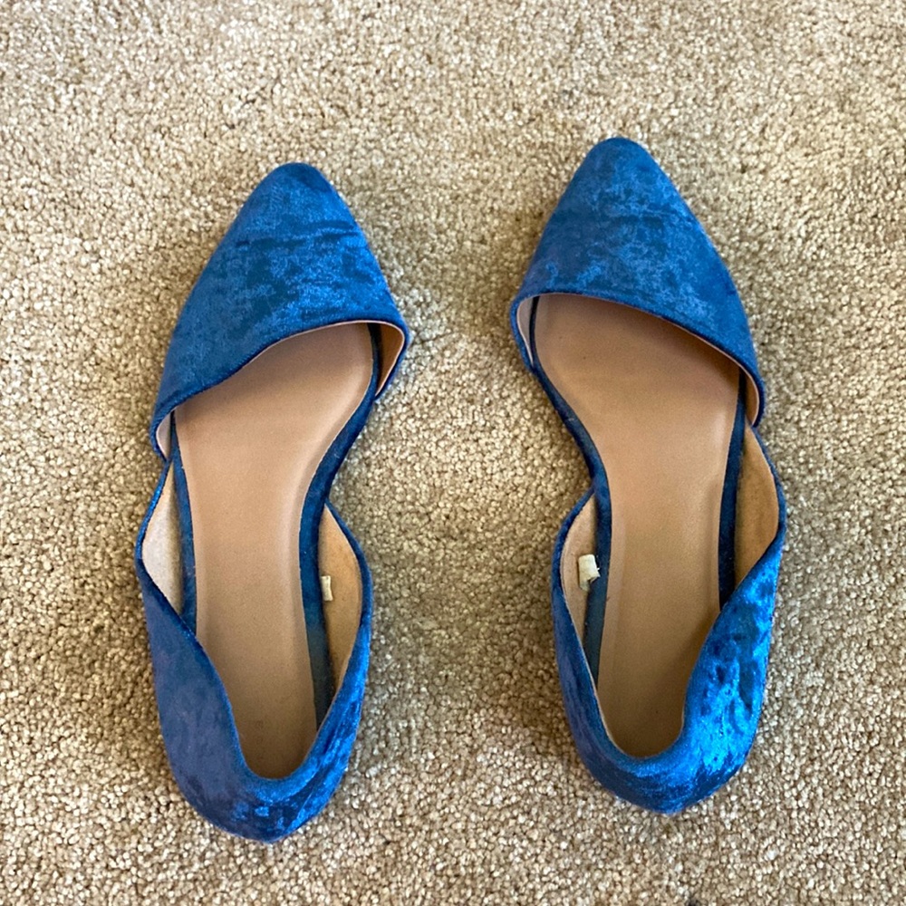 Target blue velvet pointed toe flats size 9